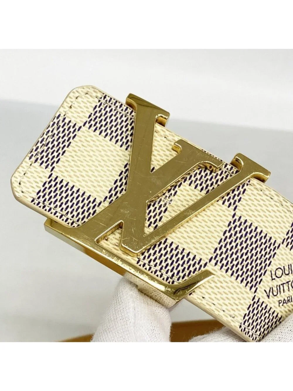 Louis Vuitton Belt Damier Azur Ceinture LV Initial White